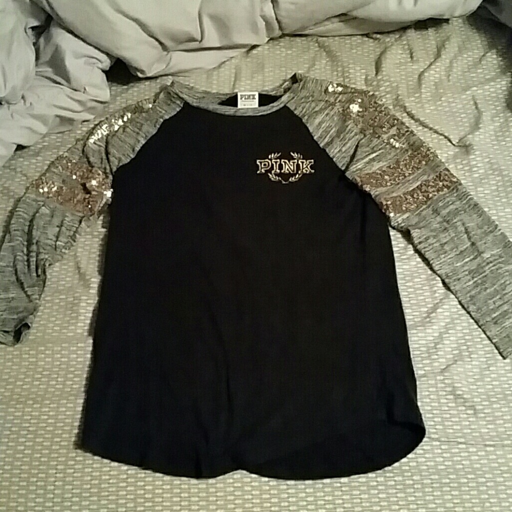 Vs pink 3/4 sleeve sequin tee